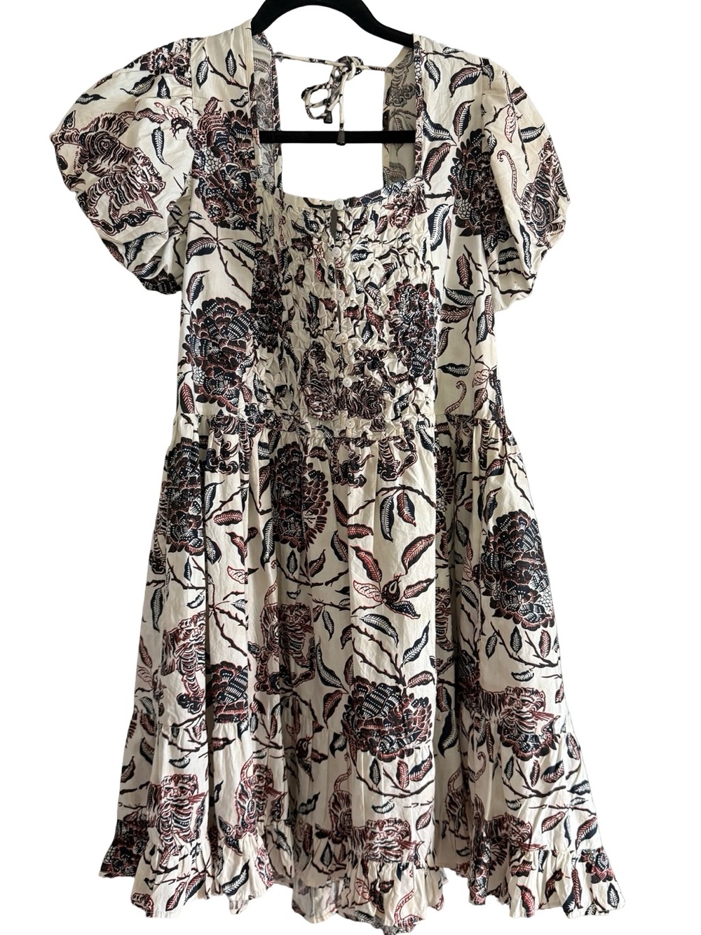 House of Harlow 1960 Boho Babydoll Dress M Puff Sleeve Smocked Mini